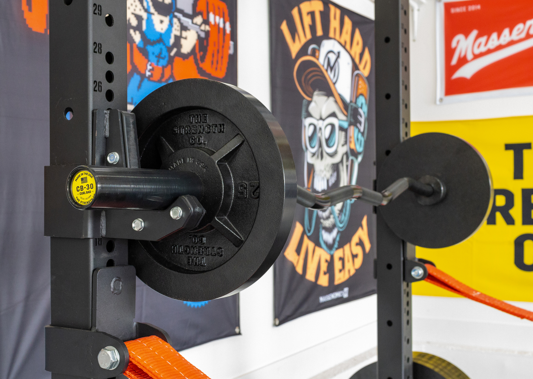 curl bar in squat rack
