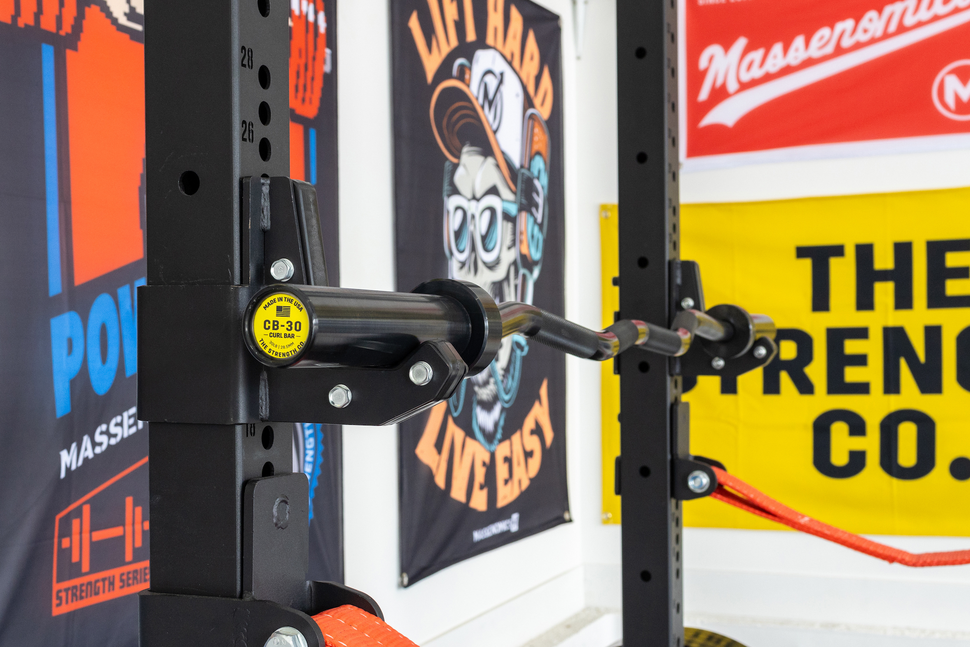curl bar in squat rack